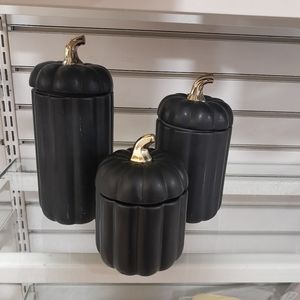 Bundle of 3 black and gold pumpkin canister